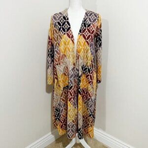 LuLaRoe Sarah Duster Cardigan Open Front Mosaic Print Size S